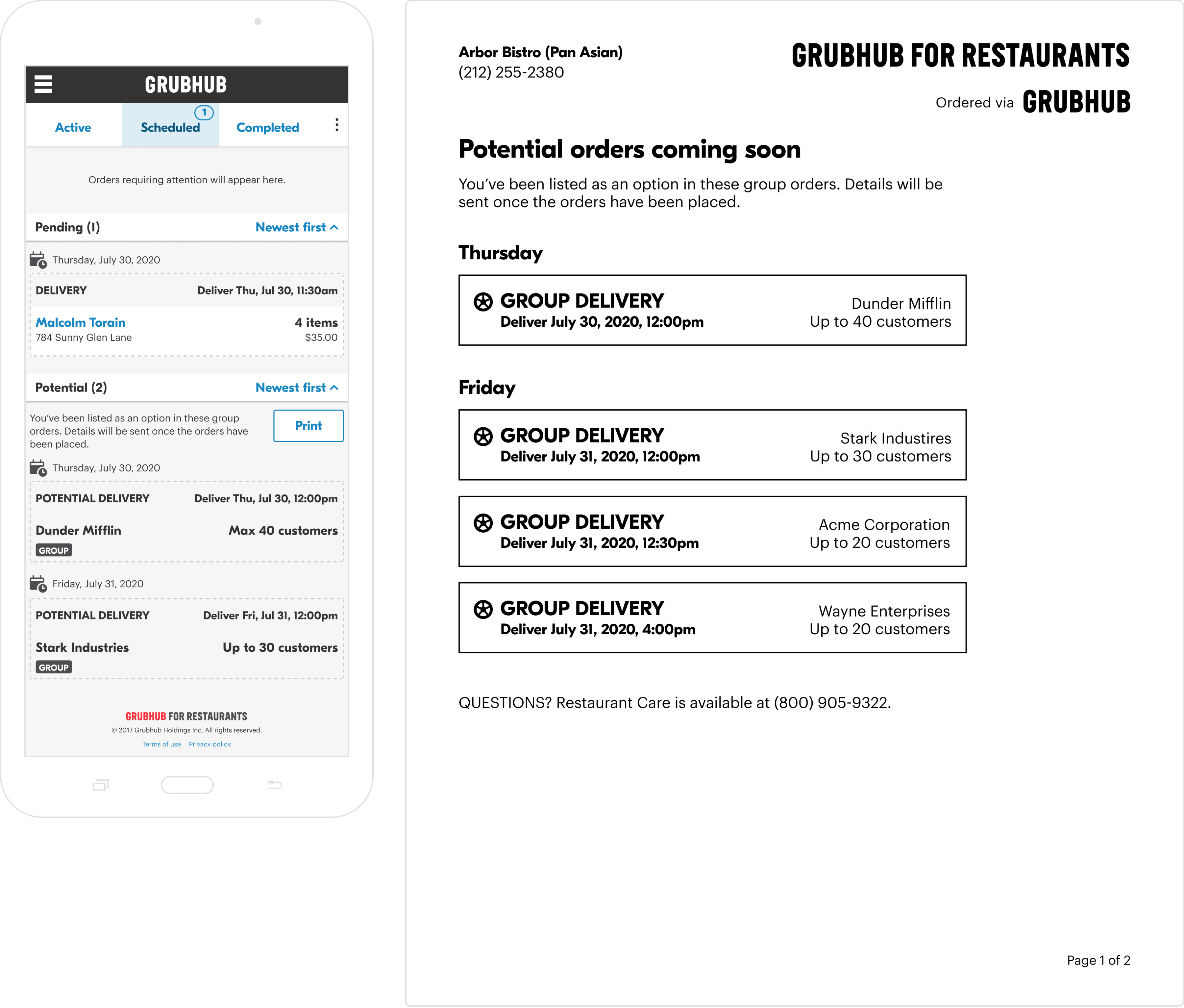 Images of UI and print-out notification for orders coming soon