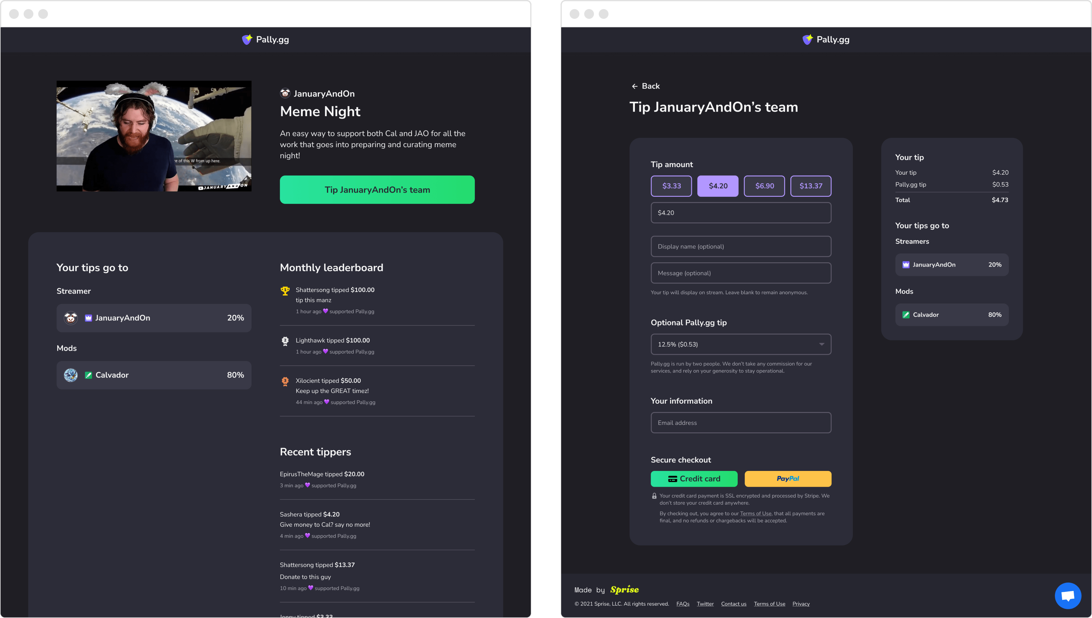 Screenshot of our MVP and first customer’s tip page