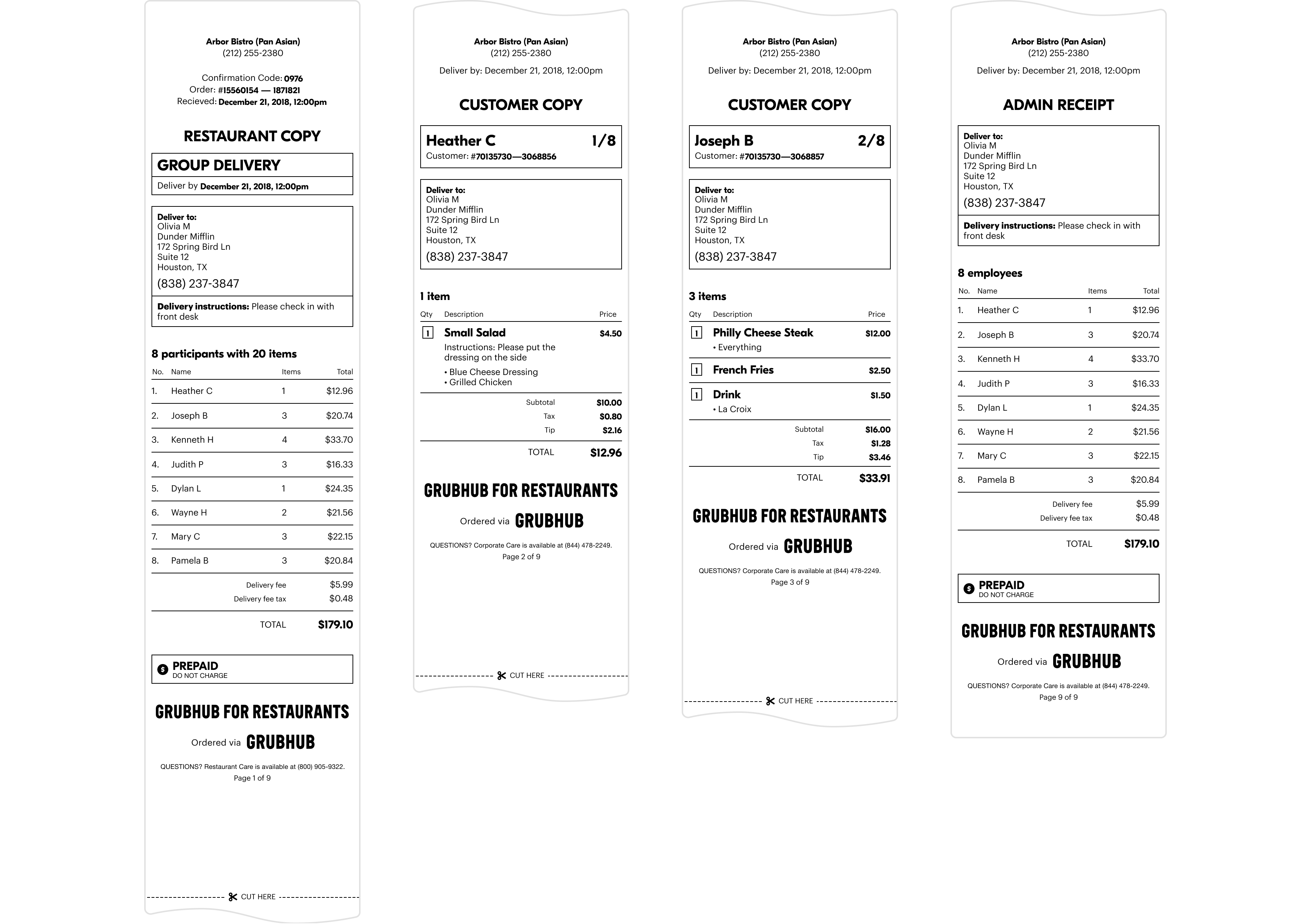 Mockups of restaurant thermal receipts