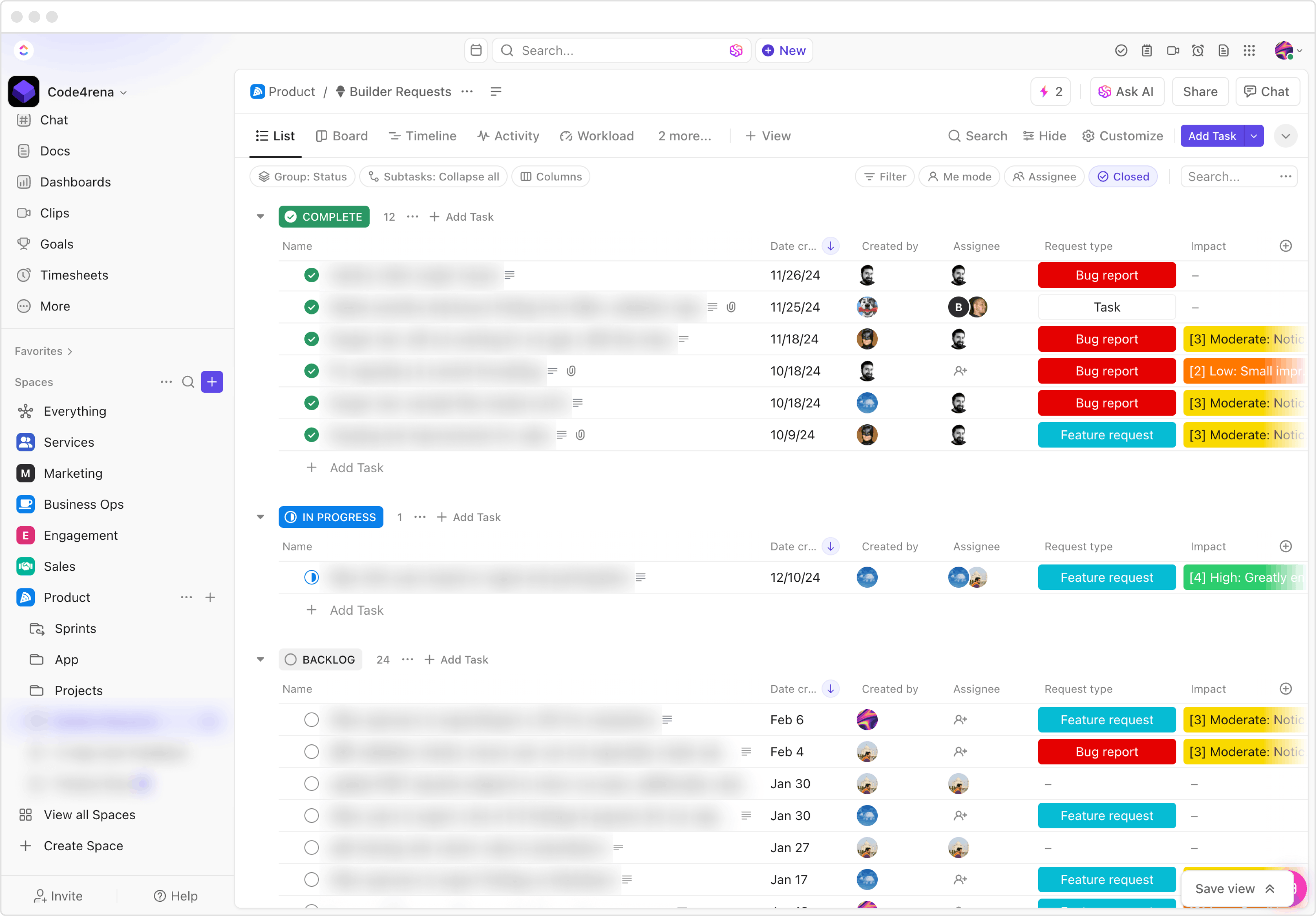 Internal feature request board