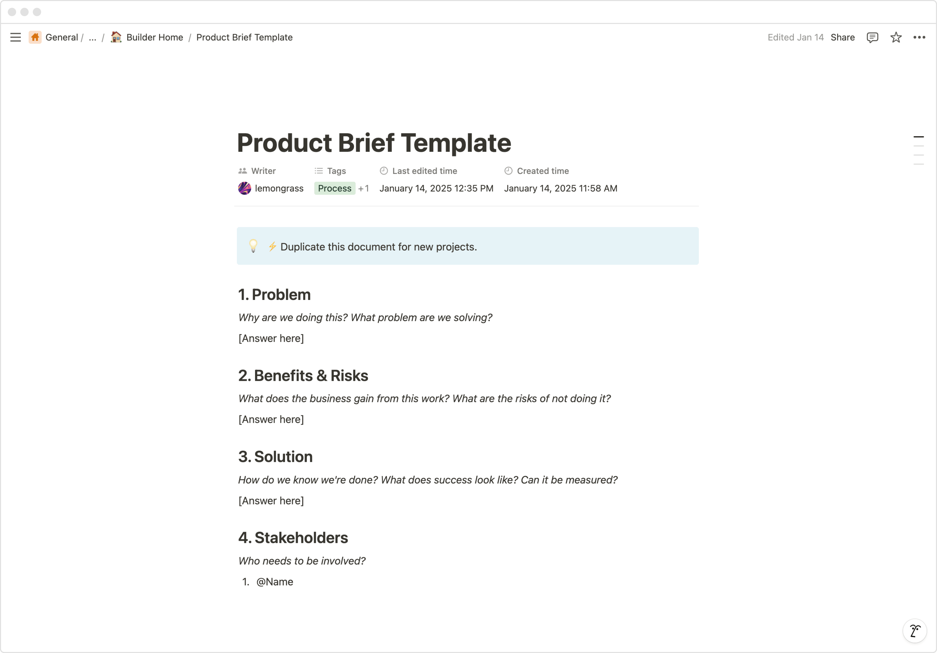 Template for our product briefs