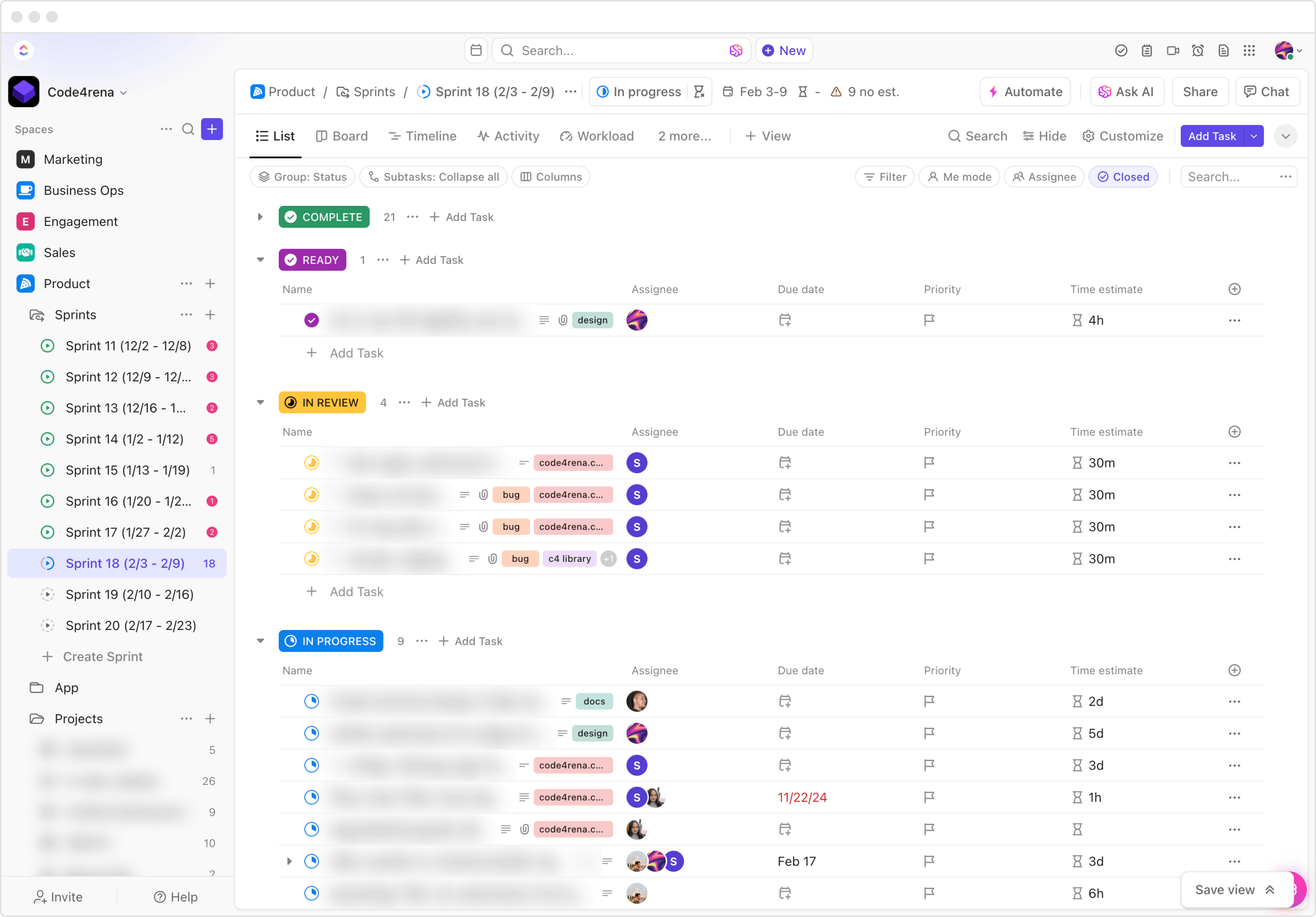 Example of weekly sprint board