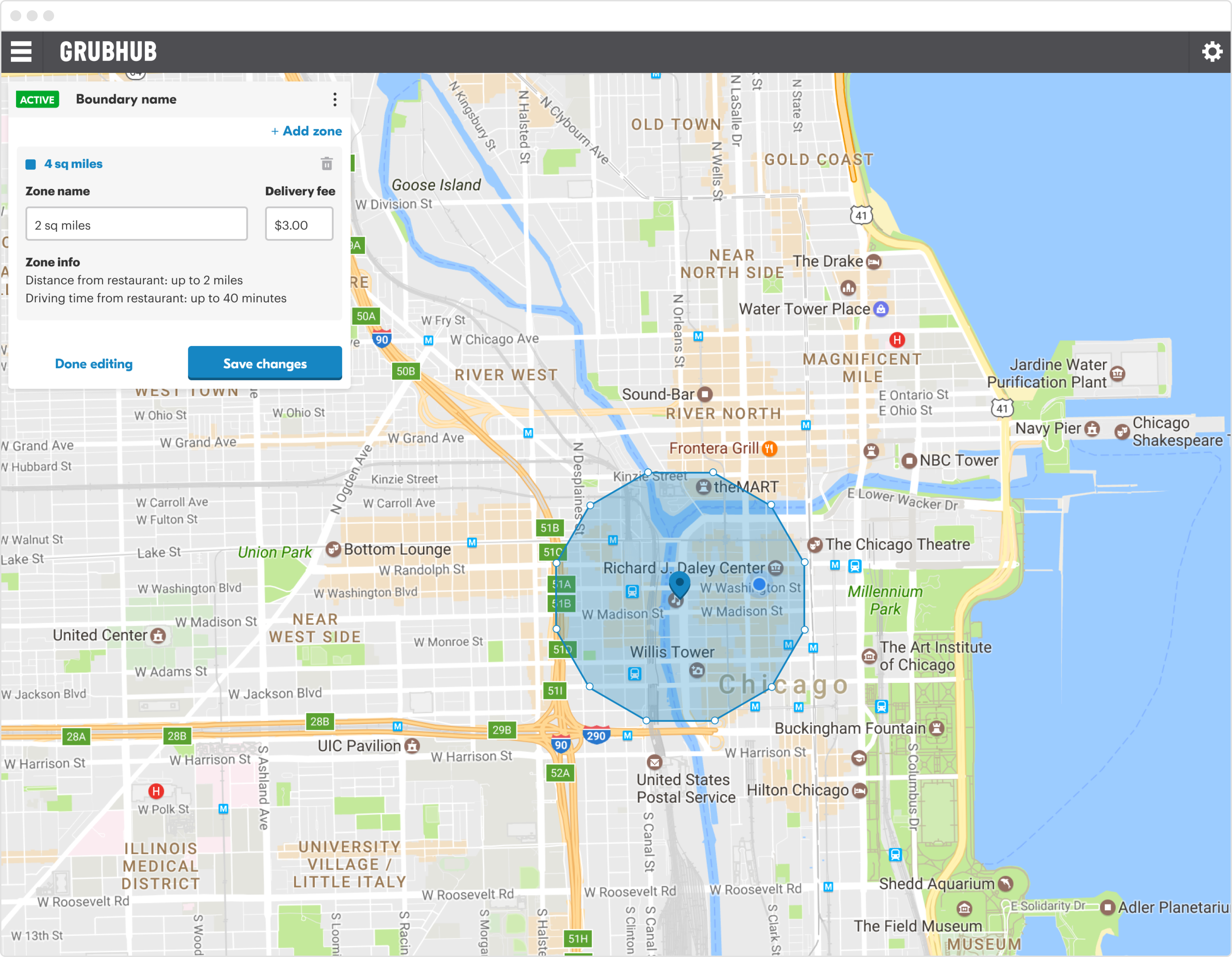 Editing a delivery zone in Grubhub for Restaurants