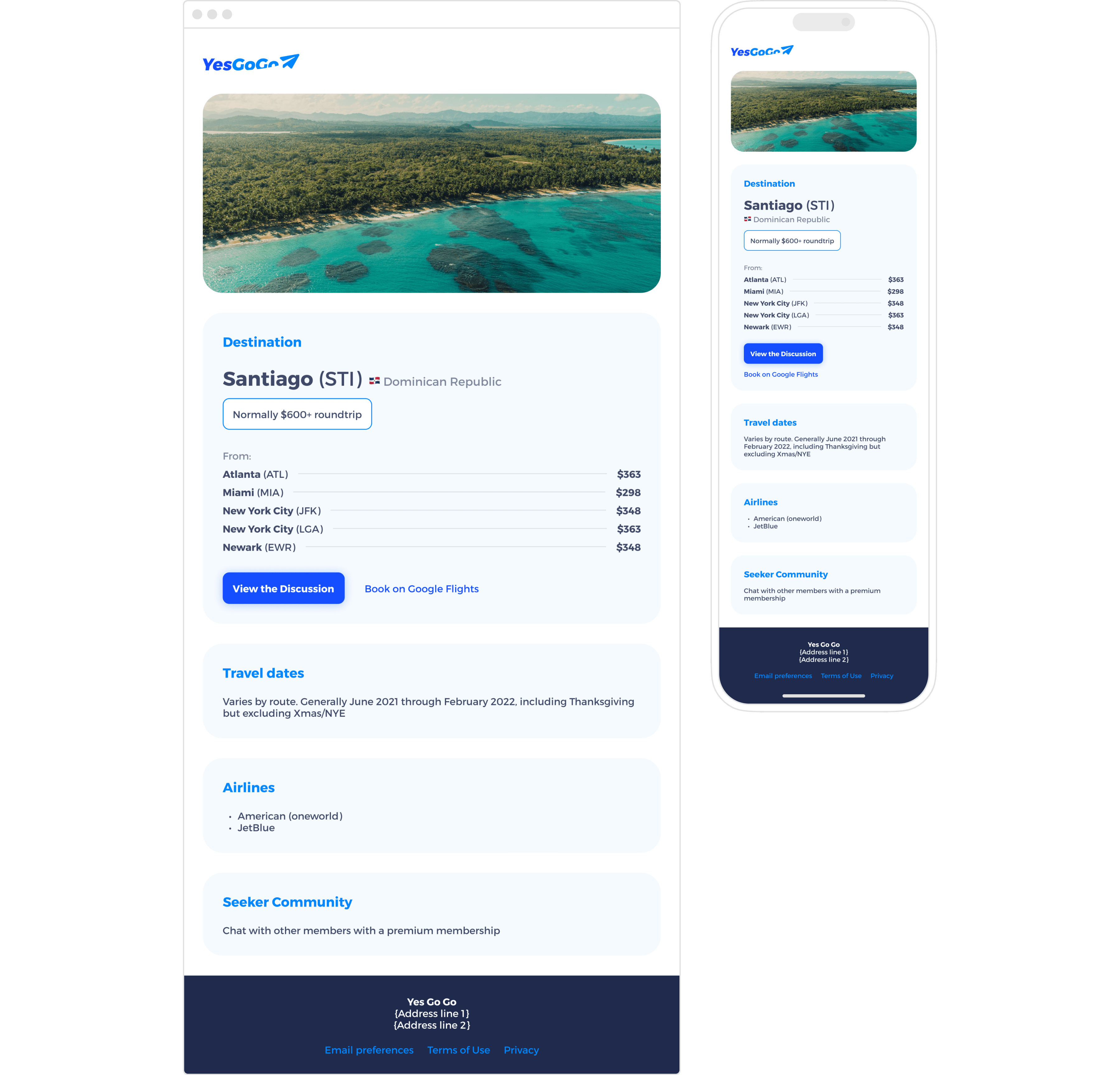 Example email flight deal