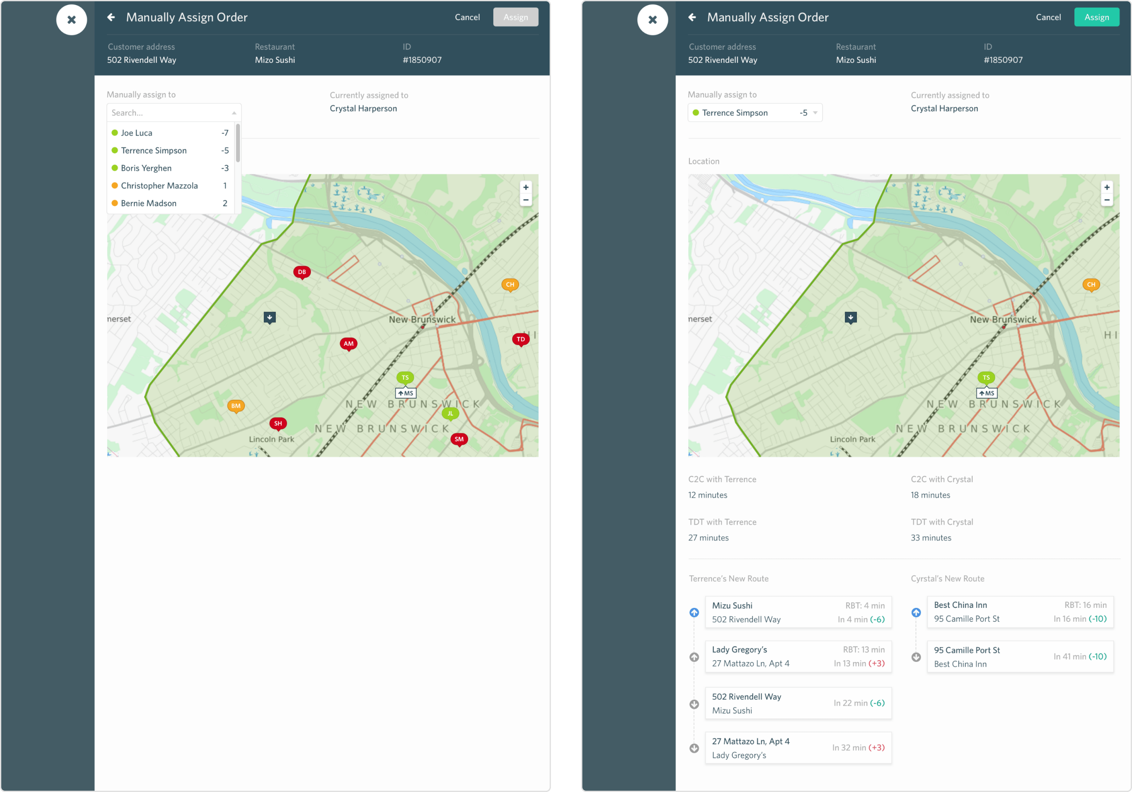 Reassigning an order to a different driver in Zoomer's dispatch tool