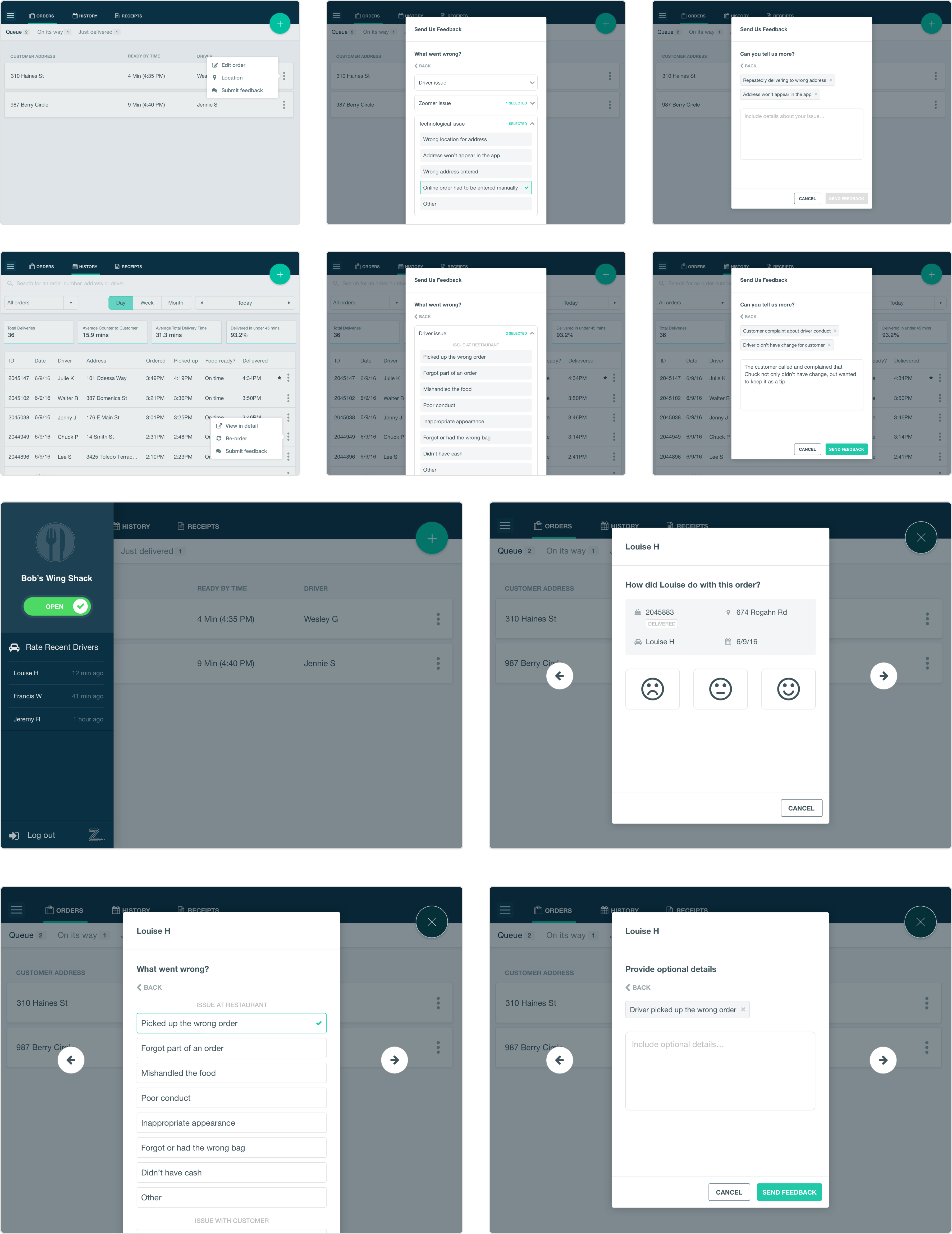 Screenshots of different scenarios from our usability test