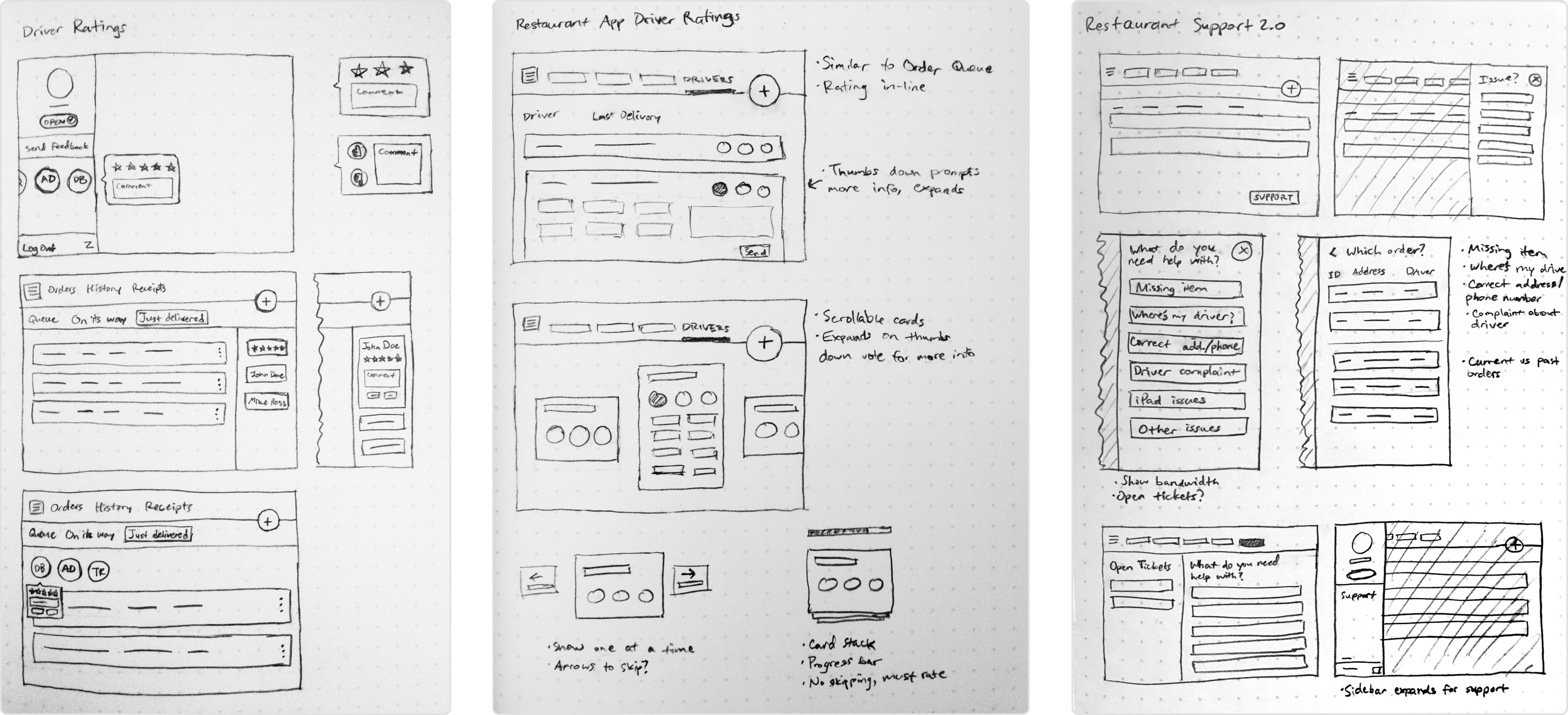 Early wireframe sketches